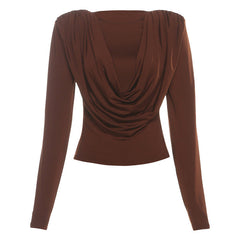 Crewneck long sleeve ruched solid top