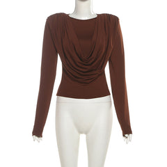 Crewneck long sleeve ruched solid top