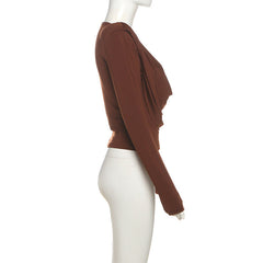 Crewneck long sleeve ruched solid top