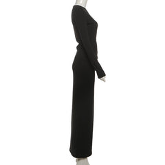 Button crewneck long sleeve maxi skirt set