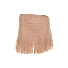 Ruffle mesh ruched mini skirt
