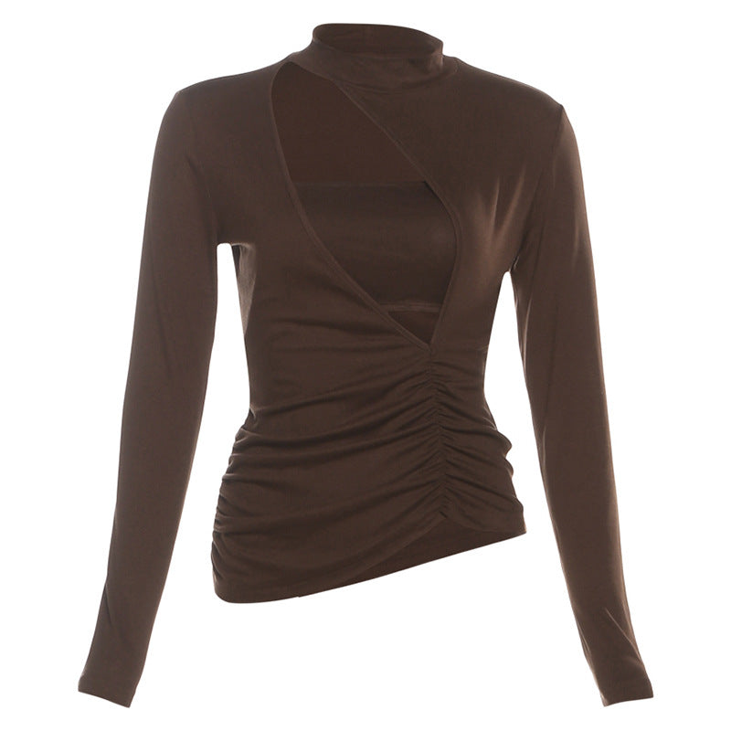 Long sleeve ruched 2 piece hollow out cut out top
