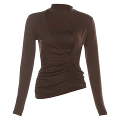 Long sleeve ruched 2 piece hollow out cut out top