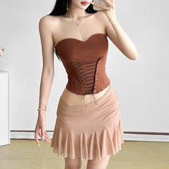 Sweetheart neck lace up backless top