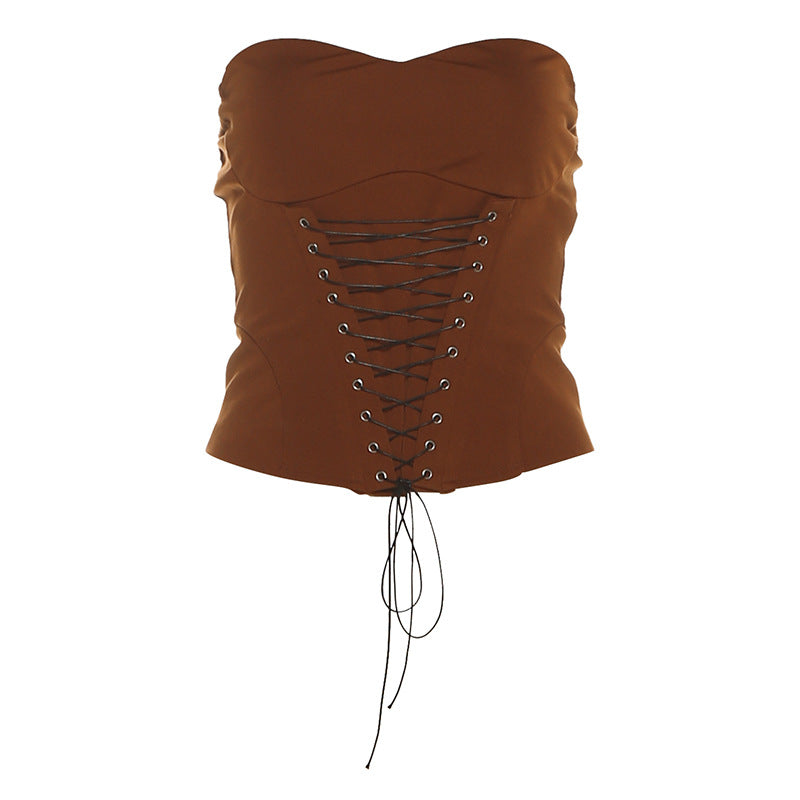 Sweetheart neck lace up backless top