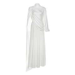 High neck ruched solid maxi skirt set