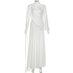 High neck ruched solid maxi skirt set