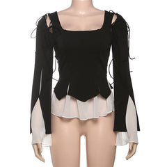 Long sleeve self tie ruffle top