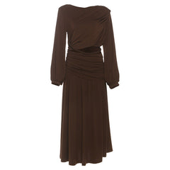 Long sleeve hollow out ruched slit cut out maxi dress