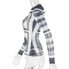 Long sleeve abstract crewneck mesh top