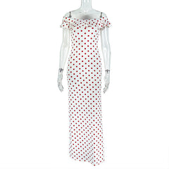 Off shoulder polka dot mesh maxi dress