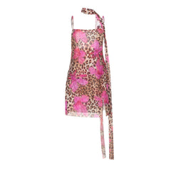 Leopard print mesh square neck cami mini dress