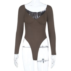 Long sleeve v neck button solid bodysuit