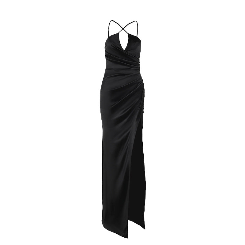 Cross front ruched high slit cami maxi dress