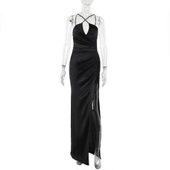 Cross front ruched high slit cami maxi dress