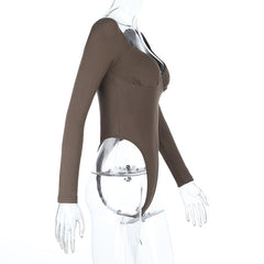 Long sleeve v neck button solid bodysuit