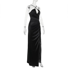 Cross front ruched high slit cami maxi dress