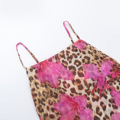Leopard print mesh square neck cami mini dress