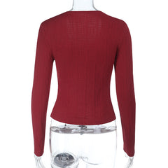 Long sleeve v neck slit solid top