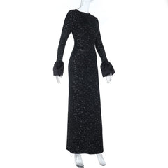 Long flared sleeve crewneck slit maxi dress