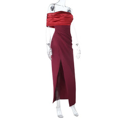 Irregular high slit pleated zip-up maxi dress