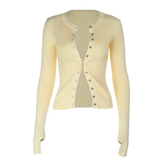 Gloves long sleeve button crewneck ribbed top