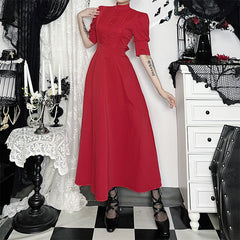 Short sleeve button zip-up high neck maxi dress