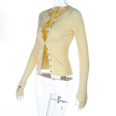 Gloves long sleeve button crewneck ribbed top