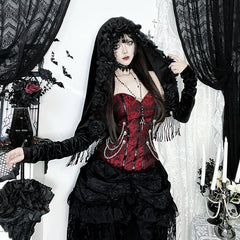 Long sleeve flower applique velvet tassels top