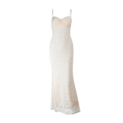 Ruched lace zip-up cami maxi dress