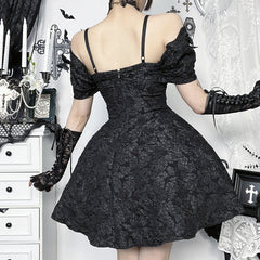 Off shoulder cross applique zip-up mini dress