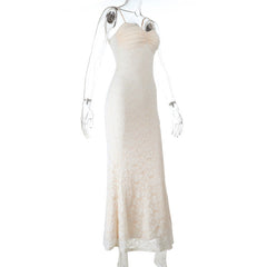 Ruched lace zip-up cami maxi dress