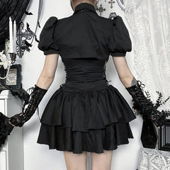 Turnover collar puff sleeve shrug top