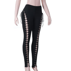 Lace up hollow out self tie pant