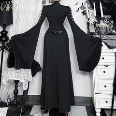 Long flared sleeve hollow out high slit cut out maxi dress