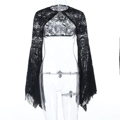 Long flared sleeve lace shrug top