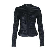 Long sleeve PU leather zip-up top