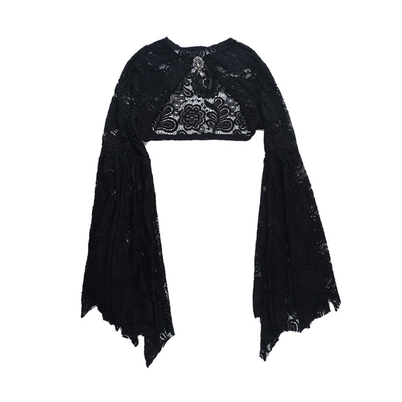 Long flared sleeve lace shrug top