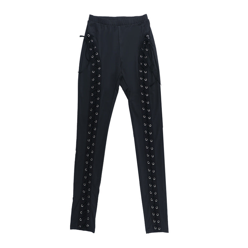 Lace up hollow out self tie pant