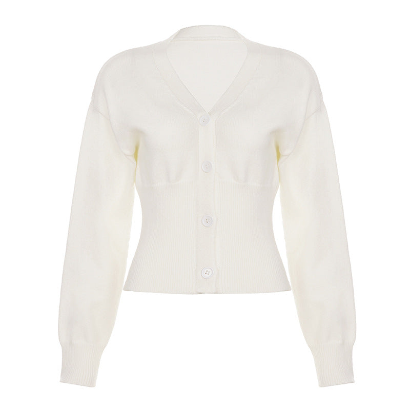 Long sleeve v neck button knitted top