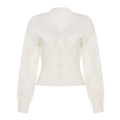Long sleeve v neck button knitted top