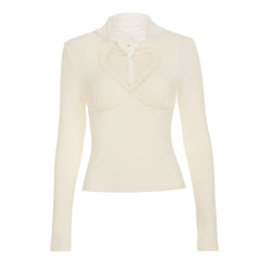 High neck long sleeve button sweetheart pattern top