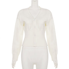 Long sleeve v neck button knitted top