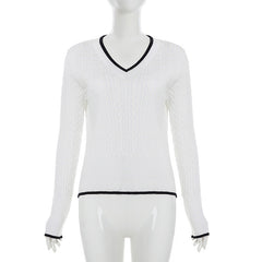 V neck long sleeve knitted top
