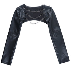 Long sleeve PU leather metal chain shrug top