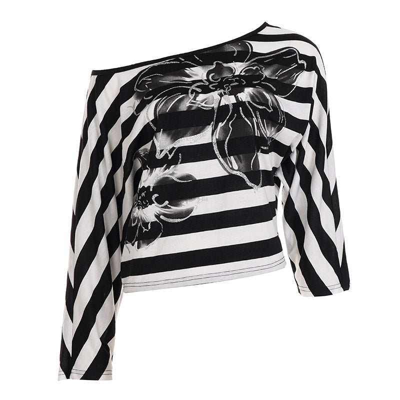 Striped long sleeve flower print top