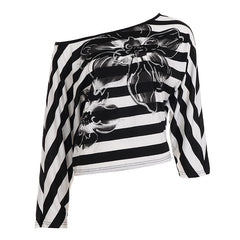 Striped long sleeve flower print top