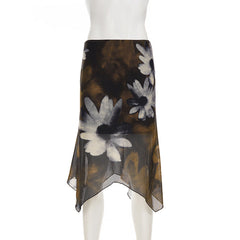 Mesh flower print contrast mini skirt