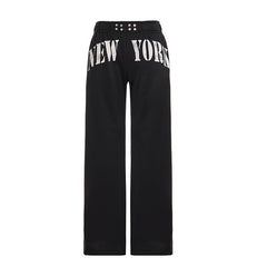 Pocket letter pattern medium rise straight leg pant