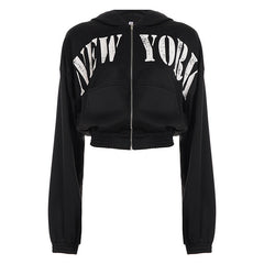 Hoodie long sleeve zip-up letter pattern top